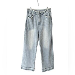 Baggy High Rise Wide Leg Light Wash Women's Jeans Size Large Casual Raw Hem